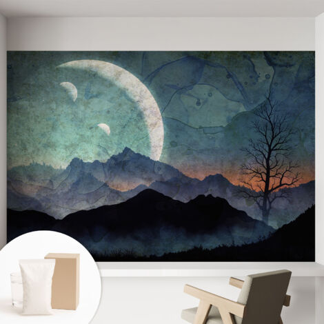Papier peint intissé avec imprimé pour décoration intérieure pour rénovation a motif - Colle incluse gratuite Paysage nocturne 152x104 cm (1/5)