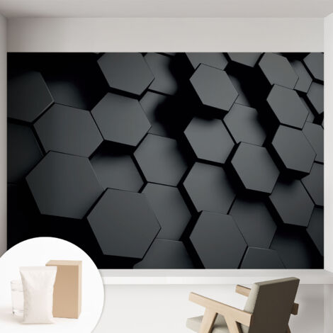 Papier peint intissé pour salon chambre à coucher peint imprimé Installation facile - Colle incluse gratuite Hexagones en 3D 152x104 cm