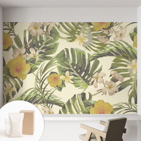 Papier peint intissé classique moderne pour salon et chambre à coucher Décoration rapide avec colle Flore exotique 152x104 cm (1/5)