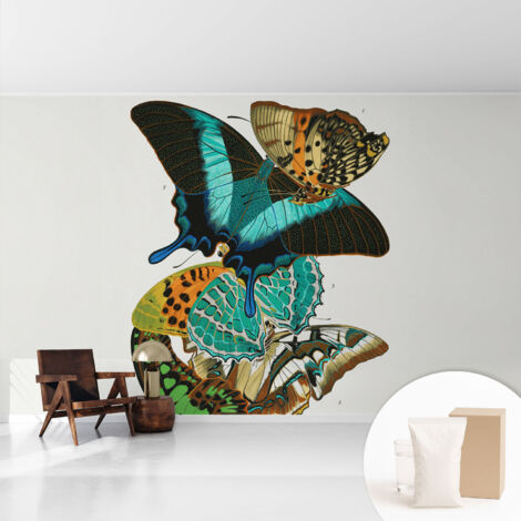 Papier peint intissé avec imprimé pour décoration intérieure pour rénovation a motif - Colle incluse gratuite Papillons colorés 416x254 cm (1/5)
