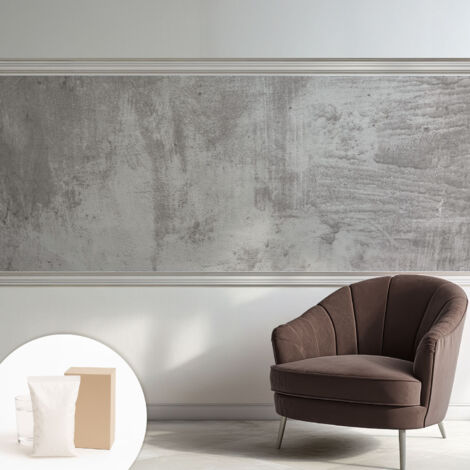 Papier peint intissé mural classique avec imprimé motifs décoratifs design élégant non‑tissé Béton brut 250x104 cm (1/5)