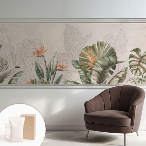 Papier peint intissé mural pour salon chambre à coucher tendance et originale - Colle incluse gratuite Fleurs tropicales 250x104 cm (1/5)