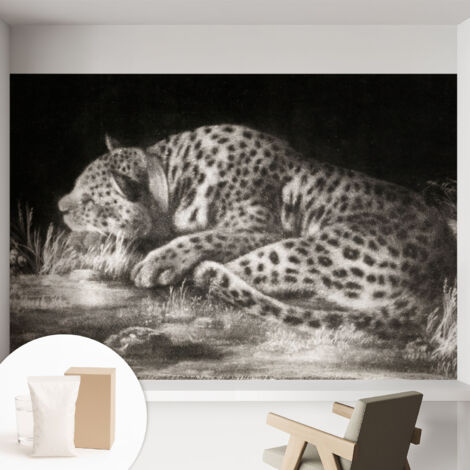 Papier peint intissé avec imprimé pour intérieur moderne application facile a motif - Colle incluse gratuite Le repos du léopard 152x104 cm (1/5)