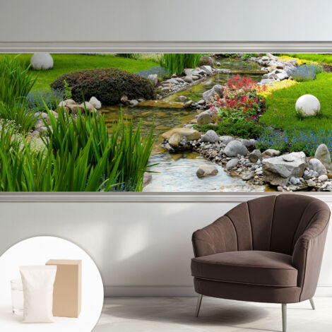 Papier peint intissé pour salon chambre à coucher peint imprimé pour mur - Colle incluse gratuite Jardin idyllique 250x104 cm (1/5)