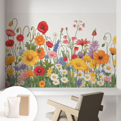Papier peint intissé mural installation rapide du papier peint durable et résistante - Colle incluse gratuite Prairie fleurie 104x70 cm (1/5)