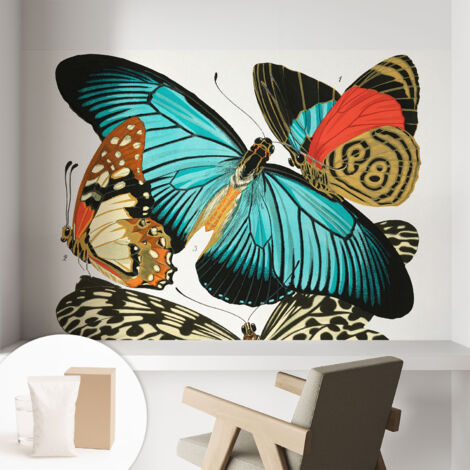 Papier peint intissé pour salon chambre à coucher peint imprimé pour mur - Colle incluse gratuite Papillons colorés 104x70 cm (1/5)