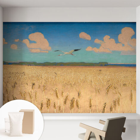 Papier peint intissé avec imprimé pour décoration intérieure pour rénovation a motif - Colle incluse gratuite Champ de blé 152x104 cm (1/5)