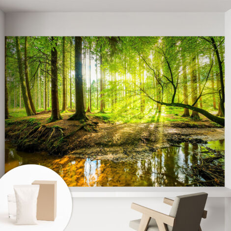 Papier peint intissé décoratif pour chambre et salon Design moderne à poser facilement - Colle incluse gratuite Paysage verdoyant 152x104 cm (1/5)