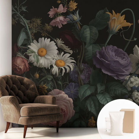 Papier peint intissé avec imprimé pour décoration intérieure pour rénovation a motif - Colle incluse gratuite Élégance florale 250x250 cm (1/5)