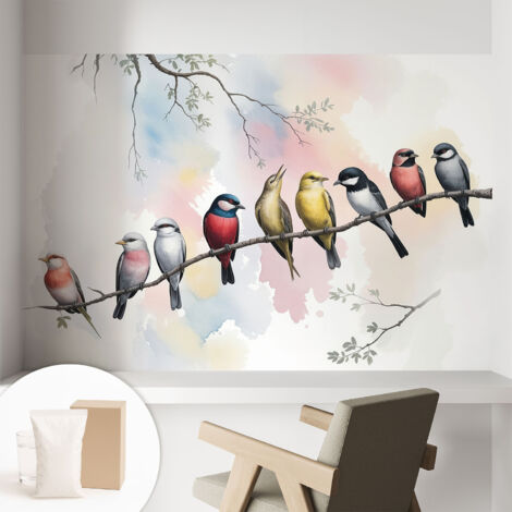 Papier peint avec colle pour décoration moderne de salon chambre à coucher cuisine et bureau Facile Oiseaux sur une branche 104x70 cm (1/5)