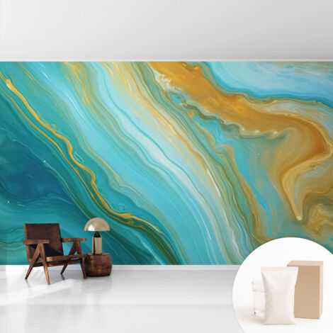 Papier peint intissé avec imprimé pour intérieur moderne application facile a motif - Colle incluse gratuite Vagues abstraites 416x254 cm (1/5)