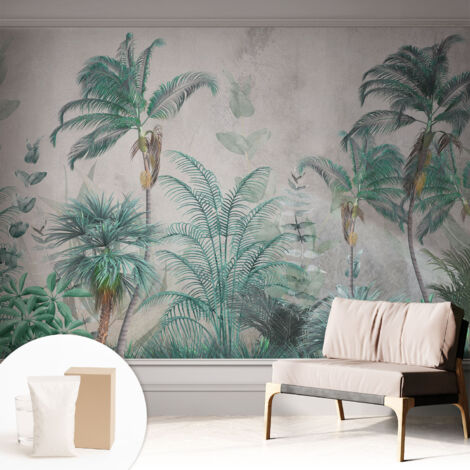 Papier peint intissé avec imprimé pour décoration intérieure pour rénovation a motif - Colle incluse gratuite Oasis exotique 312x219 cm (1/5)