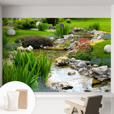 Papier peint intissé pour salon chambre à coucher peint imprimé pour mur - Colle incluse gratuite Jardin idyllique 152x104 cm (1/5)
