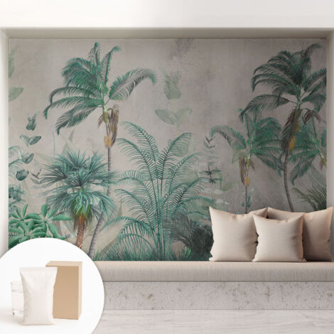Papier peint intissé avec imprimé pour décoration intérieure pour rénovation a motif - Colle incluse gratuite Oasis exotique 208x146 cm (1/5)