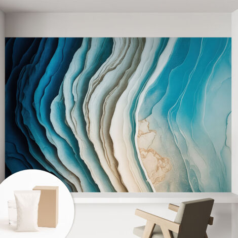 Papier peint intissé mural classique avec imprimé motifs décoratifs design élégant non‑tissé Vagues d'harmonie 152x104 cm (1/5)