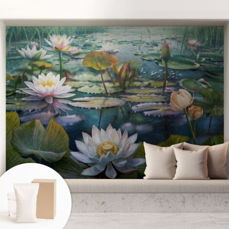 Papier peint intissé décoratif pour salon chambre et cuisine Facile à poser avec colle Fleurs de l'étang 208x146 cm (1/5)