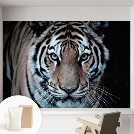 Papier peint intissé mural classique avec imprimé motifs décoratifs design élégant non‑tissé Portrait de tigre 152x104 cm (1/5)