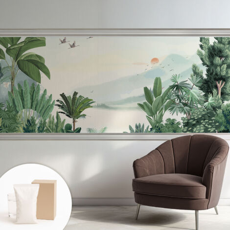 Papier peint intissé pour salon chambre à coucher peint imprimé Installation facile - Colle incluse gratuite Oasis tropicale 250x104 cm