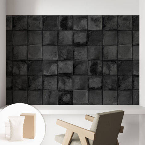 Papier peint intissé décoratif avec motifs pour salon et chambre a motif - Colle incluse gratuite Carreaux gris 104x70 cm (1/5)