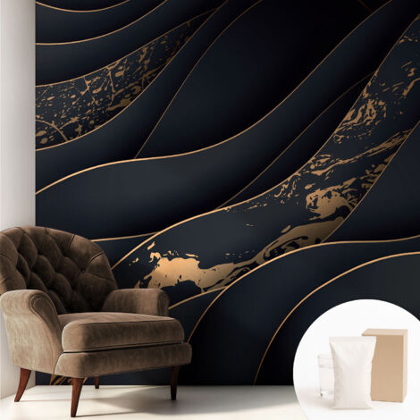 Papier peint intissé avec imprimé pour décoration intérieure pour rénovation a motif - Colle incluse gratuite Vagues élégantes 250x250 cm (1/5)