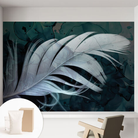 Papier peint intissé mural classique avec imprimé motifs décoratifs design élégant non‑tissé Plume éthérée 152x104 cm (1/5)