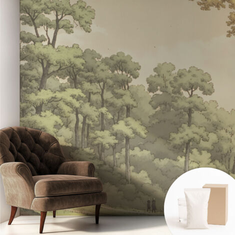 Papier peint intissé avec imprimé pour décoration intérieure pour rénovation a motif - Colle incluse gratuite Idylle forestière 250x250 cm (1/5)