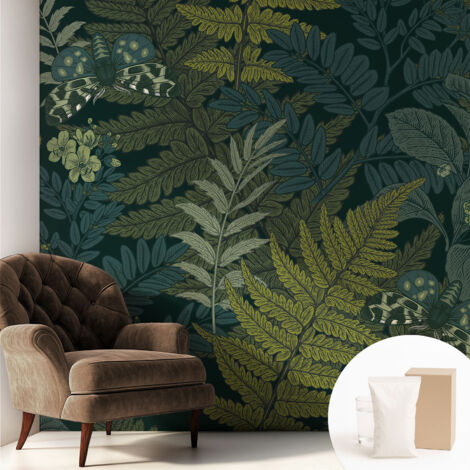 Papier peint intissé avec imprimé pour décoration intérieure pour rénovation a motif - Colle incluse gratuite Élégance verte 250x250 cm (1/5)