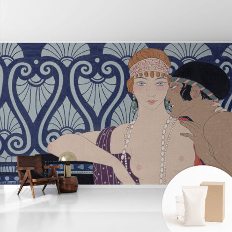 Papier peint intissé mural classique avec imprimé motifs décoratifs design élégant non‑tissé Couple artistique 416x254 cm (1/5)