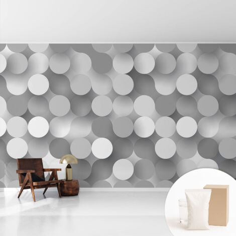 Papier peint intissé avec imprimé pour intérieur moderne application facile a motif - Colle incluse gratuite Cercles gris 416x254 cm (1/5)