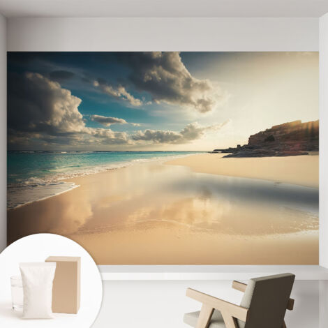 Papier peint intissé avec imprimé pour décoration intérieure pour rénovation a motif - Colle incluse gratuite Côte ensoleillée 152x104 cm (1/5)