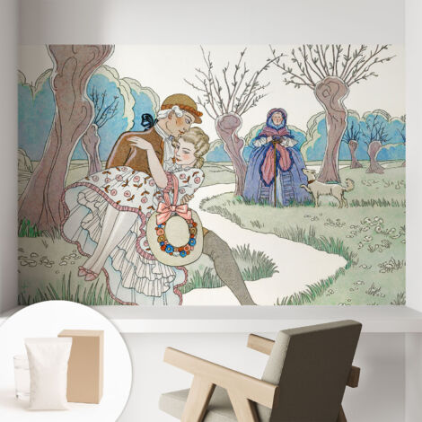 Papier peint intissé décoratif avec colle pour salon chambre et bureau Installation rapide Scène romantique 104x70 cm (1/5)