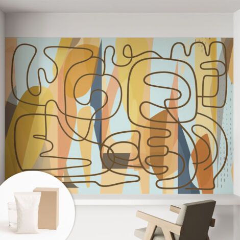 Papier peint intissé avec imprimé pour décoration intérieure pour rénovation a motif - Colle incluse gratuite Formes abstraites 152x104 cm (1/5)