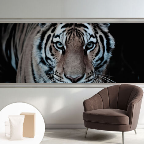 Papier peint intissé mural classique avec imprimé motifs décoratifs design élégant non‑tissé Portrait de tigre 250x104 cm (1/5)