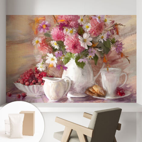 Papier peint intissé décoratif pour salon chambre et cuisine Facile à poser avec colle Fleurs des champs 104x70 cm (1/5)