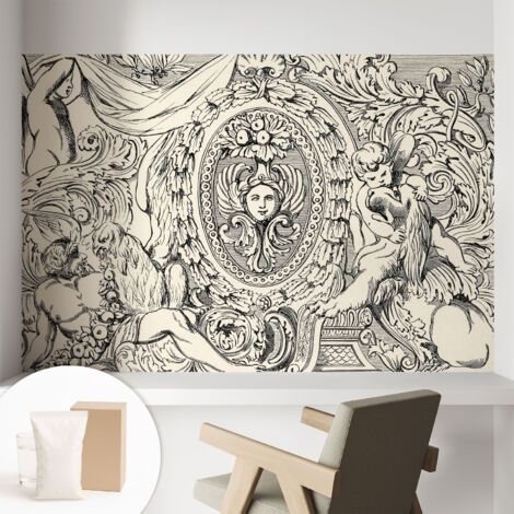 Papier peint intissé mural classique avec imprimé motifs décoratifs design élégant non‑tissé Richesse des ornements 104x70 cm (1/5)