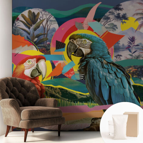 Papier peint intissé avec imprimé pour décoration intérieure pour rénovation a motif - Colle incluse gratuite Oiseaux exotiques 250x250 cm (1/5)