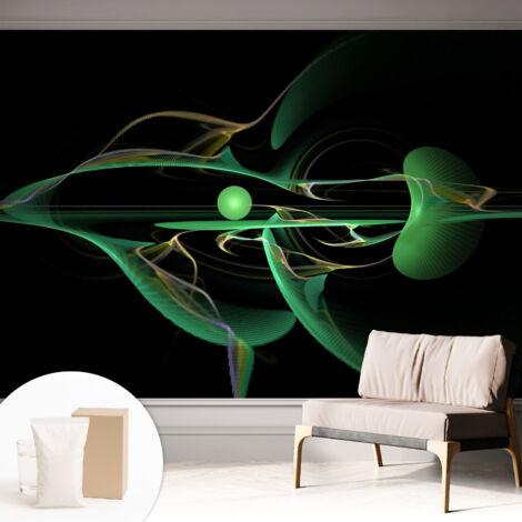 Papier peint intissé décoratif pour chambre et salon Design moderne à poser facilement - Colle incluse gratuite Vagues vertes 312x219 cm (1/5)