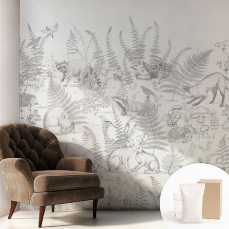 Papier peint intissé décoratif pour salon chambre et cuisine Facile à poser avec colle Animaux de la forêt 250x250 cm (1/5)