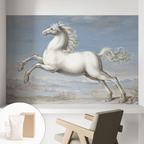 Papier peint intissé mural classique avec imprimé motifs décoratifs design élégant non‑tissé Chevaux au galop 104x70 cm (1/5)