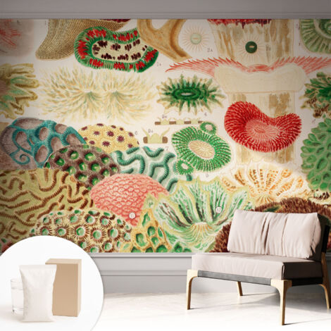 Papier peint intissé pour salon chambre à coucher peint imprimé Installation facile - Colle incluse gratuite Formes organiques 312x219 cm (1/5)