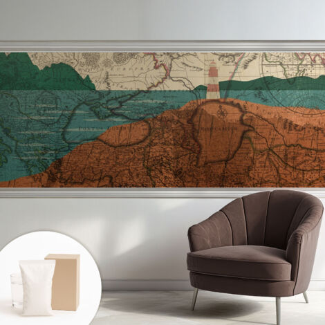 Papier peint intissé avec imprimé pour intérieur moderne application facile a motif - Colle incluse gratuite Carte historique 250x104 cm (1/5)
