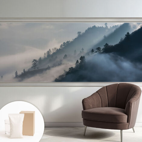 Papier peint intissé avec imprimé pour décoration intérieure pour rénovation a motif - Colle incluse gratuite Paysage brumeux 250x104 cm (1/5)