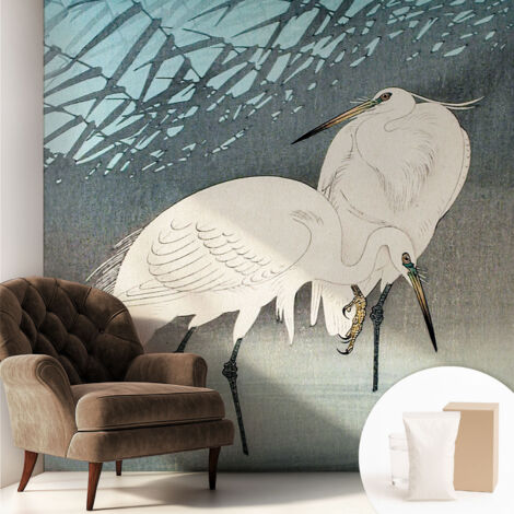 Papier peint intissé avec imprimé pour décoration intérieure pour rénovation a motif - Colle incluse gratuite Oiseaux délicats 250x250 cm (1/5)