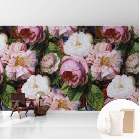 Papier peint intissé avec imprimé pour décoration intérieure pour rénovation a motif - Colle incluse gratuite Élégance florale 416x254 cm (1/5)