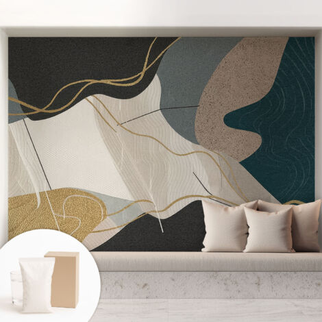 Papier peint intissé avec imprimé pour décoration intérieure pour rénovation a motif - Colle incluse gratuite Formes abstraites 208x146 cm (1/5)