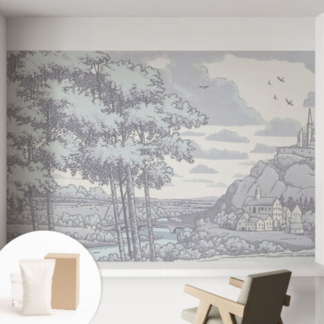 Papier peint intissé mural classique avec imprimé motifs décoratifs design élégant non‑tissé Paysage féérique 152x104 cm (1/5)