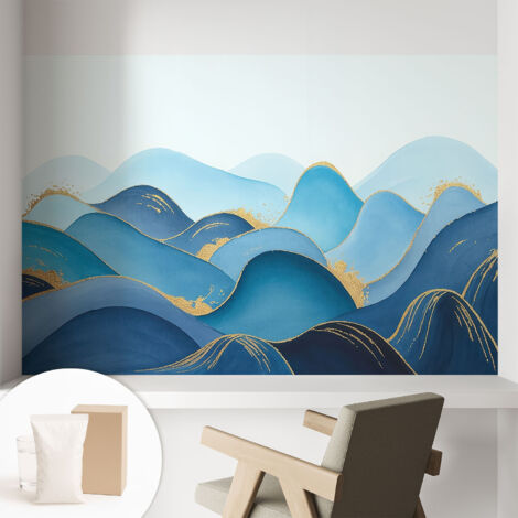 Papier peint décoratif avec colle pour salon, chambre à coucher et bureau – Design moderne et facile à poser Paysage ondulé 104x70 cm (1/5)