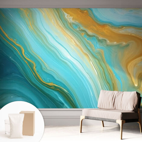 Papier peint intissé avec imprimé pour intérieur moderne application facile a motif - Colle incluse gratuite Vagues abstraites 312x219 cm (1/5)