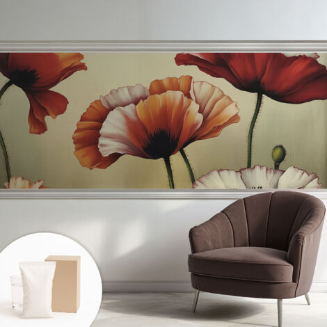 Papier peint intissé mural classique avec imprimé motifs décoratifs design élégant non‑tissé Coquelicots joyeux 250x104 cm (1/5)