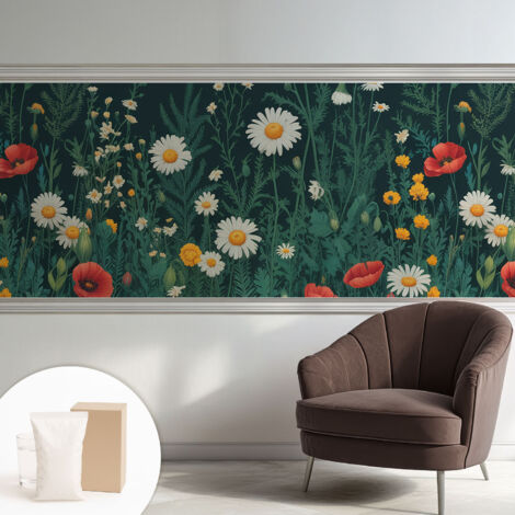 Papier peint intissé avec imprimé pour décoration intérieure pour rénovation a motif - Colle incluse gratuite Fleurs des champs 250x104 cm (1/5)